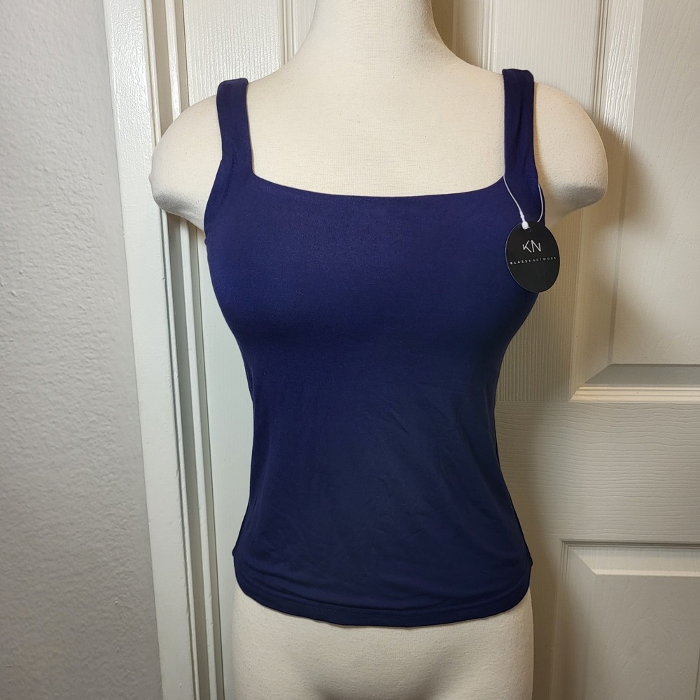 Klassy Network Halter Top Women's Medium Navy Blue Padded Built-in Bra
